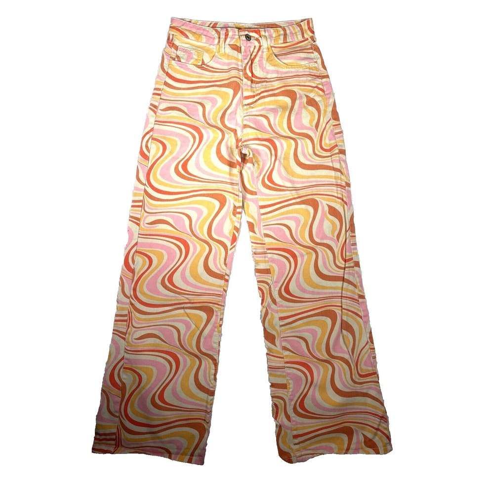 SHEIN Pants Women's SZ 28"x29" 70's Straight Boho Relaxed Hippie Geo